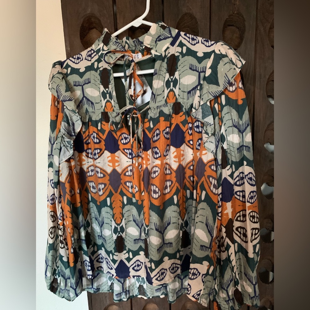 TCEC Orange and Green Patterned Blouse